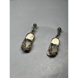 Vintage Sterling Silver 925 Dangle Beach Flip Flops Earrings Pink Gems